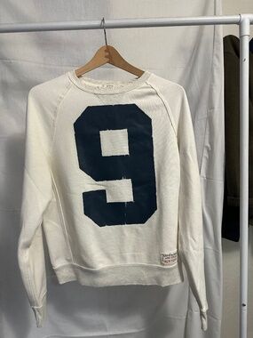 Abercrombie & Fitch Cream Crewneck Sweatshirt Size M Distressed “9” Graphic